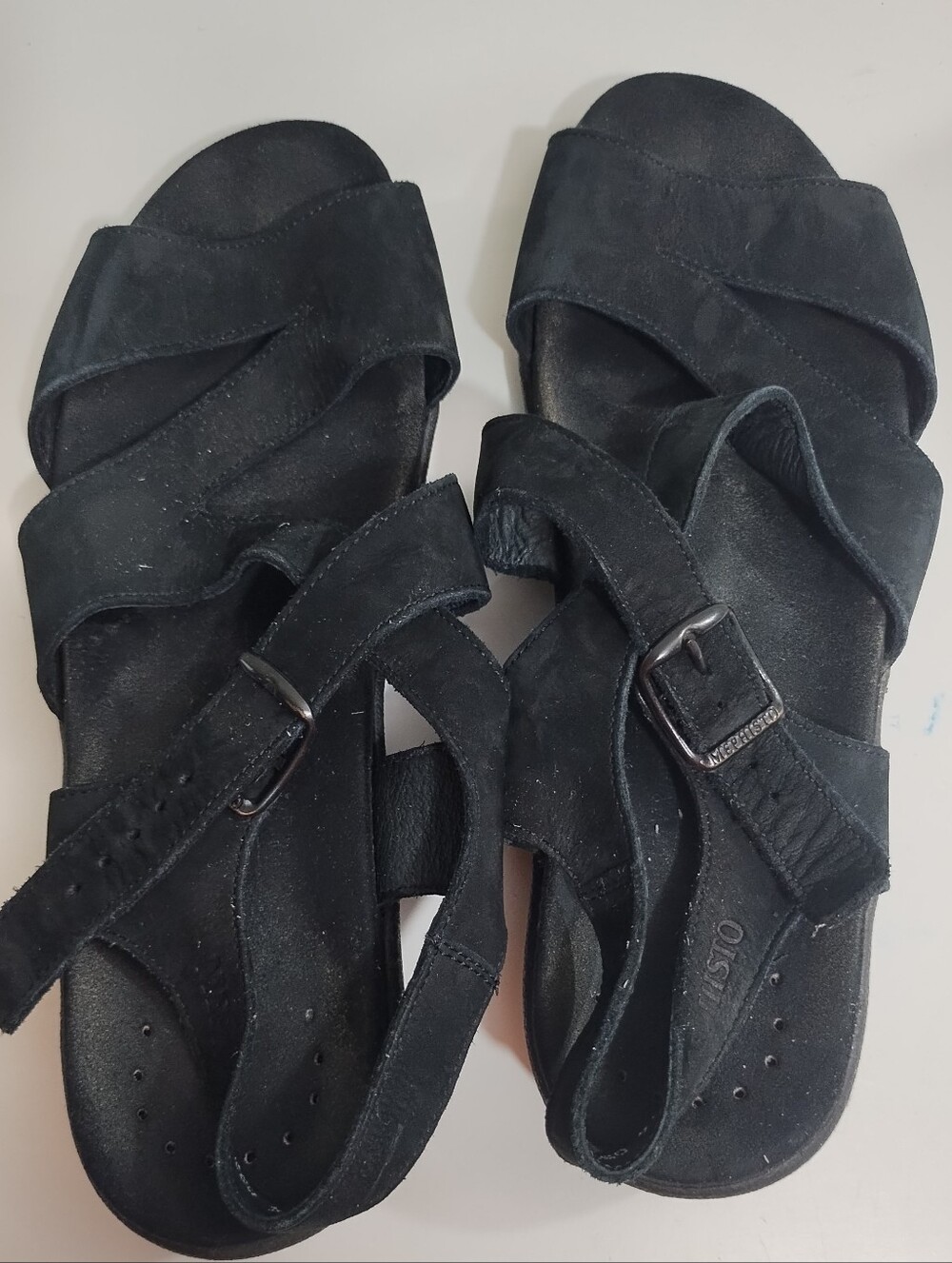 Mephisto Altina Black Leather Strappy Sandal 4X Shock Absorbing System 40 FRANCE
